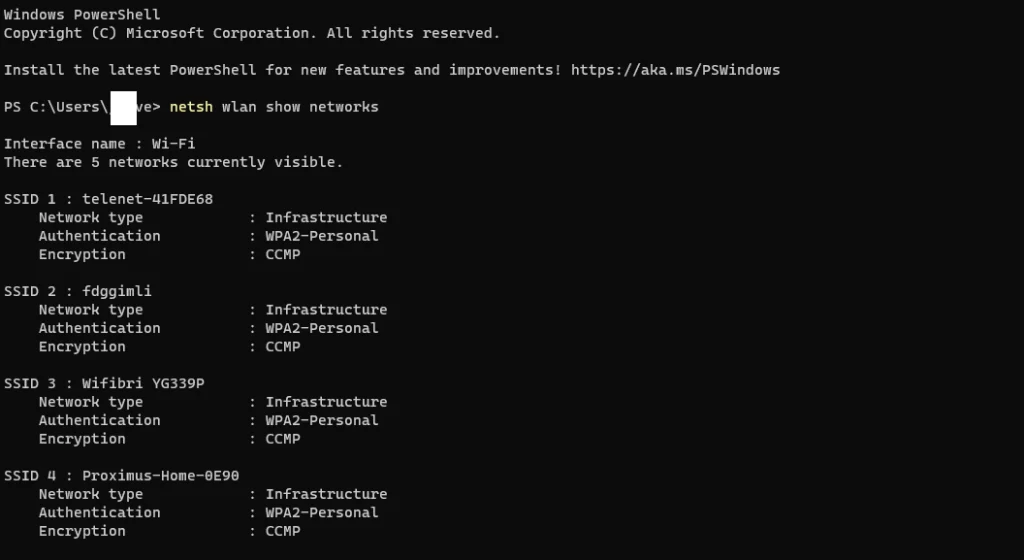 netsh wlan show - ICT 20 Netwerken Commando,20: nslookup -type=mx [domein] network CMD,19: getmac network CMD,18: systeminfo network CMD,17: hostname network CMD,16: nbtstat -a [IP-adres] network CMD,15: ipconfig /flushdns network CMD,14: telnet [adres] [poort] network CMD,13: tracert -d [adres] network CMD,12: route print network CMD,11: arp -a network CMD,10: netsh wlan show networks network CMD,9: netsh wlan show profiles network CMD,8: netstat -n network CMD,7: netstat -a network CMD,6: netstat network CMD,5: nslookup [domein] network CMD,4: tracert [adres] of traceroute [adres] network CMD,3: ping [adres] network CMD,2: ipconfig /all network CMD,1: ipconfig network CMD