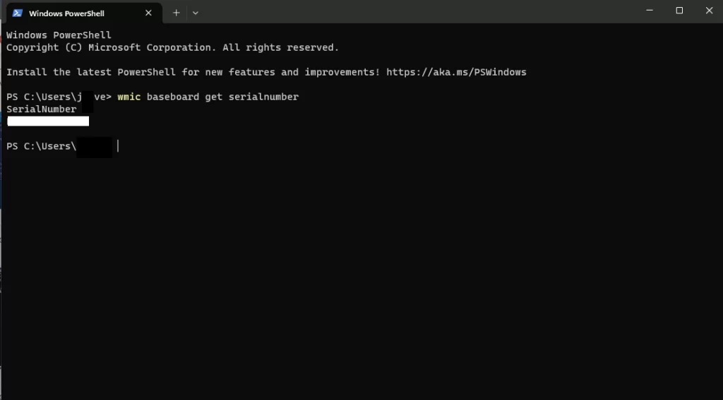 wmic baseboard get serialnumber