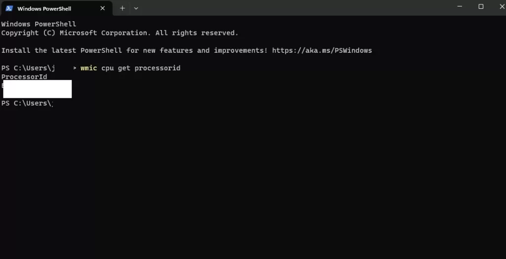 wmic cpu get processorid