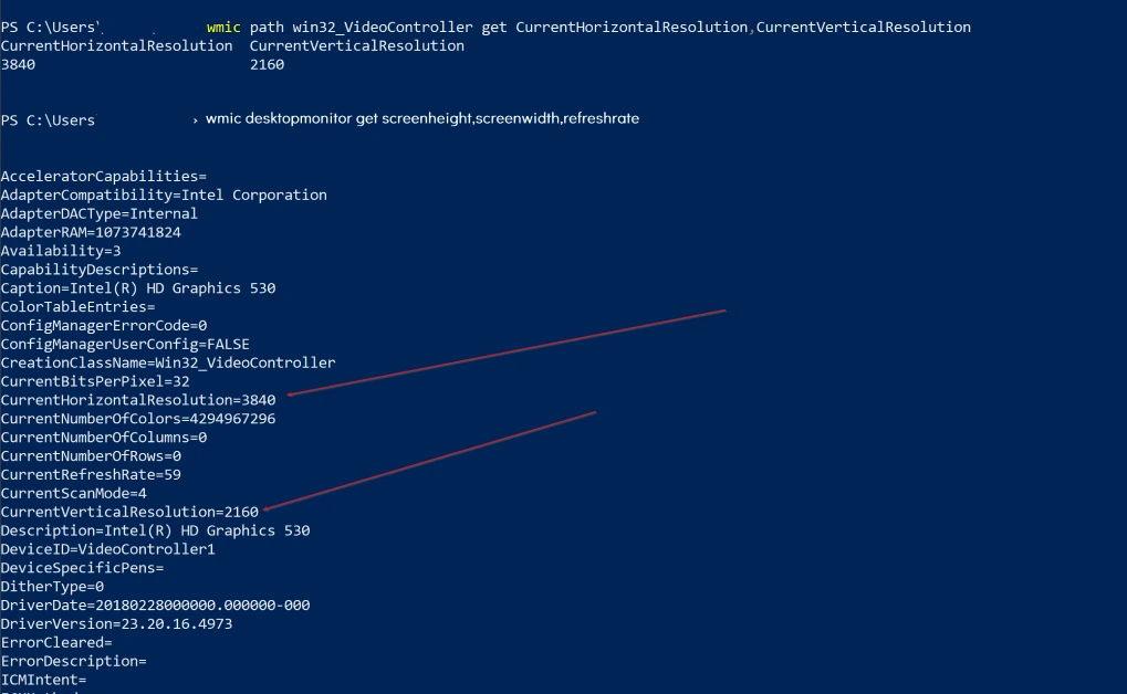 wmic desktopmonitor get screenheight,screenwidth,refreshrate