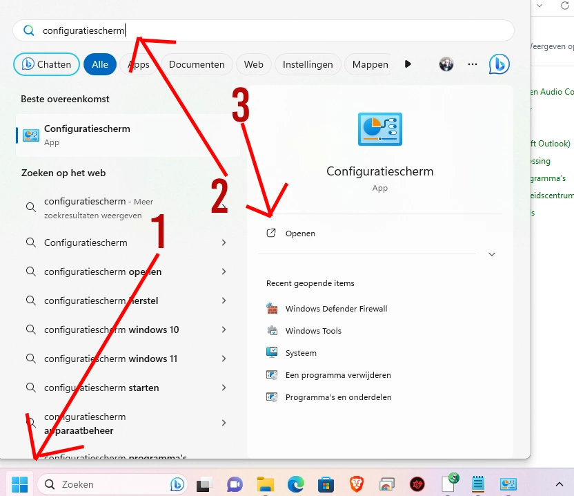 Toegang tot het Configuratiescherm